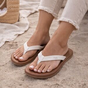 Flojos White Braided Strap Flip Flop Sandals Size 10 Beach Casual Comfort Thong